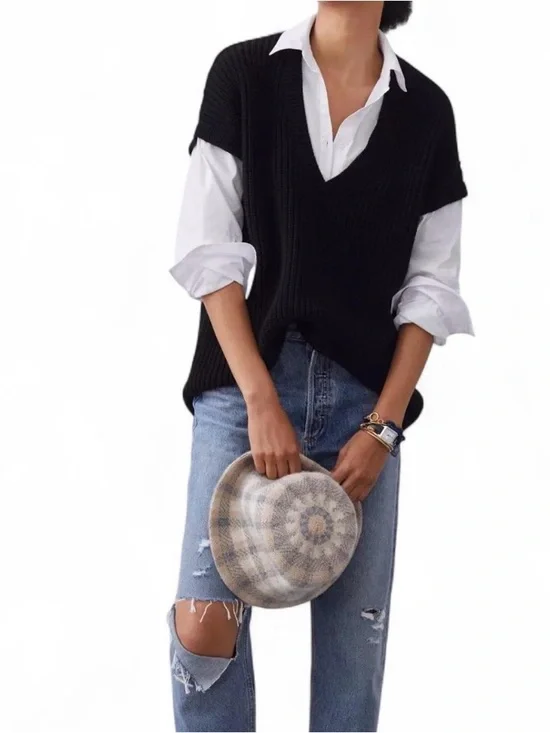 Anthropologie Black V-Neck Sweater Vest - Picture 2 of 7